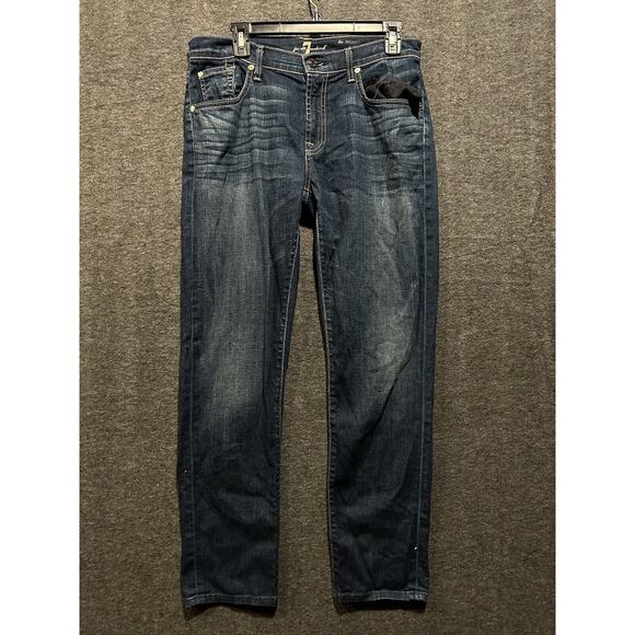 7 For All Mankind Skinny Jeans Size 29 Mens Mid‎ Rise Dark Wash Blue 29x28 - Picture 1 of 9